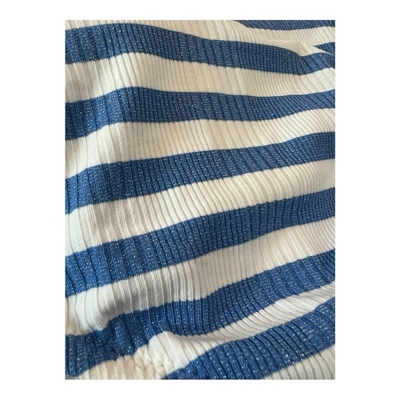 Jessica Simpson blue white metallic stripe lickety-split high neck halter swim - Picture 2 of 11